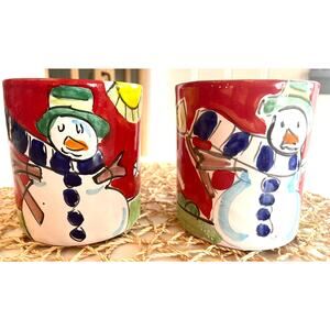 Vintage La Musa Ceramiche Hand Painted 16 ounce Mugs Set of 2 Italy